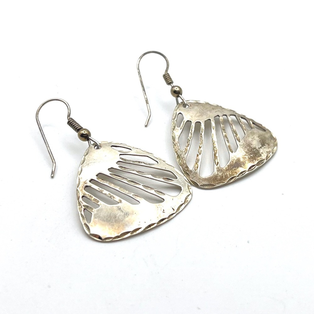Vintage Sterling Silver‎ Open Cutout Triangle Shield Drop Hook Earrings 925